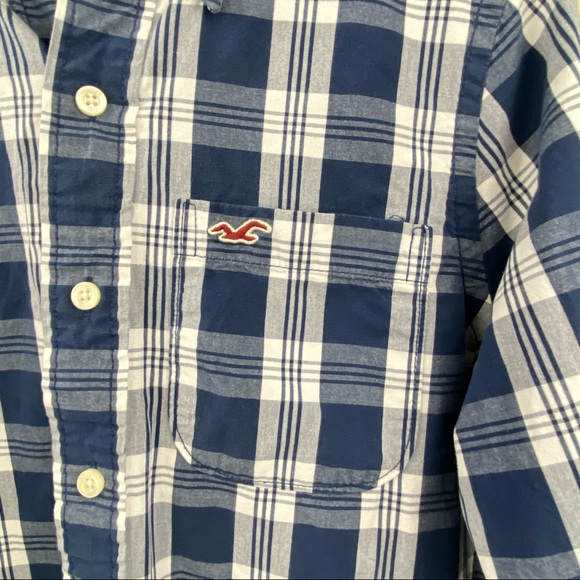 Hollister Blue Plaid Long Sleeve Button Down Collared Pocket Dress Shirt Men’s M - Picture 7 of 15